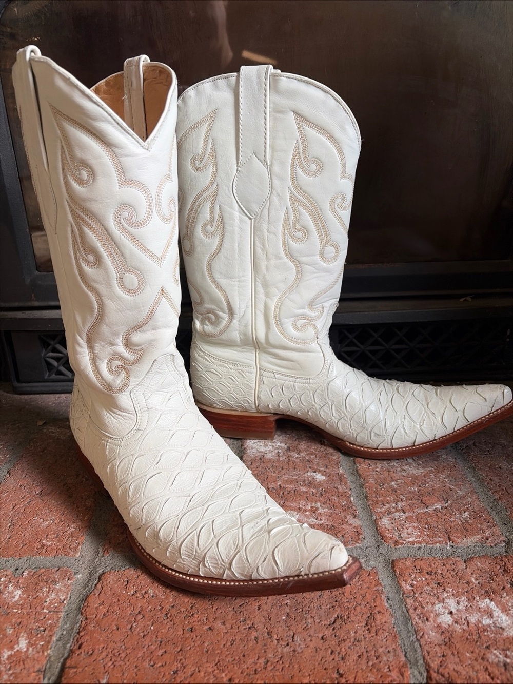 LIS ALTOS White Exotic Ant Eater Print Cowboy Boots Western EUC! Mens SZ 10